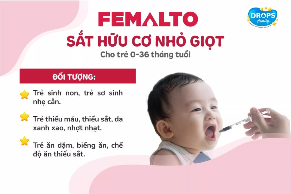 Femalto - Bổ sung sắt hữu cơ dạng nhỏ giọt - Bé nào cũng thích.